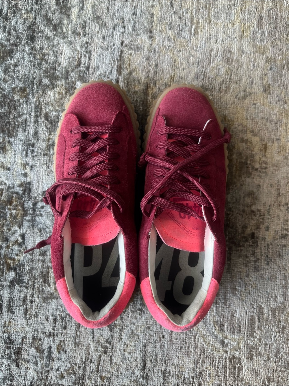 P448 Suede Platform Sneakers in Burgundy & Hot Pink - Picture 2 of 6